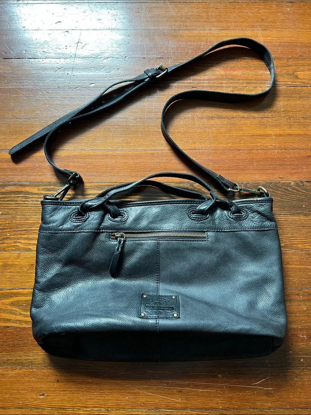 Woven Shoulder Bag in Black with Adjustable Strap